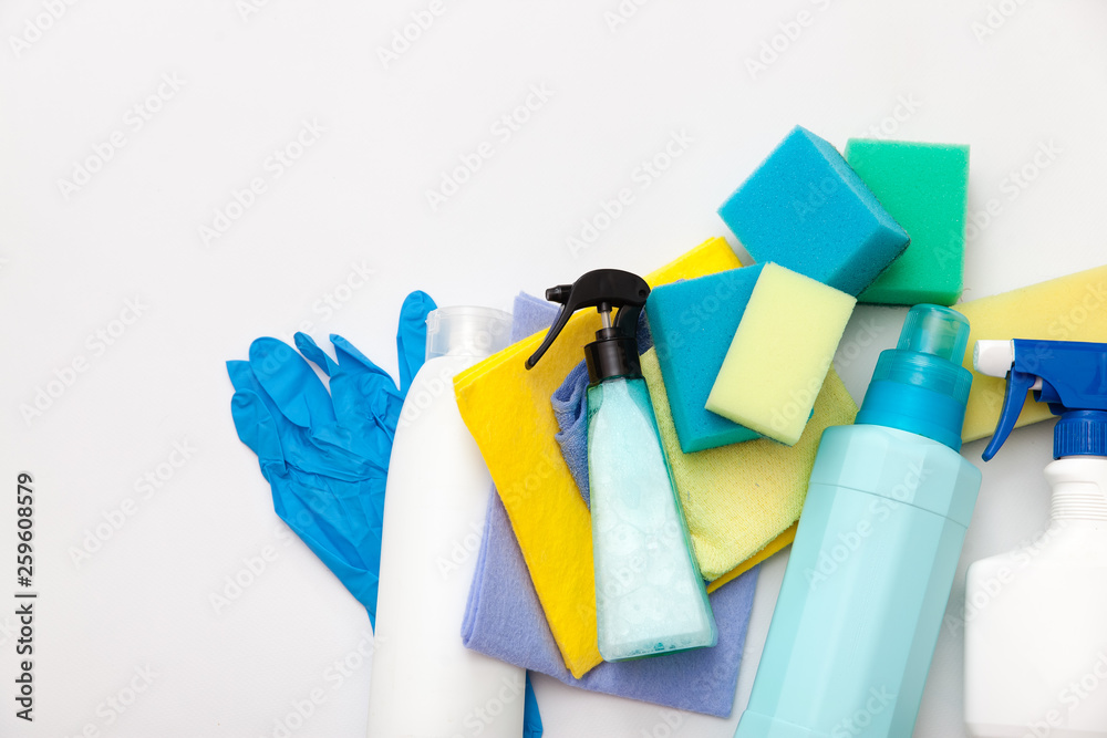 Detergents and cleaning accessories. Cleaning service concept. Detergents and cleaning accessories. Cleaning service concept.