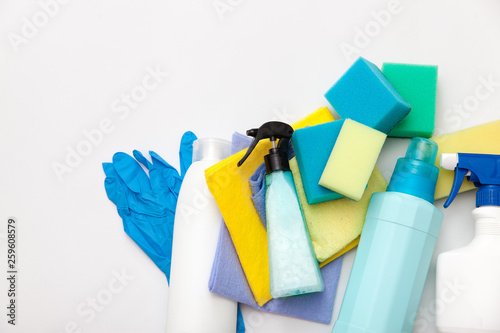 Detergents and cleaning accessories. Cleaning service concept.  © larisa_bakina