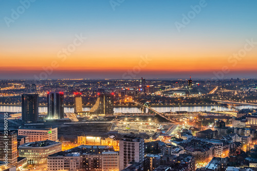 Belgrade, Serbia March 31, 2019: Panorama of Belgrade and New Belgrade, Waterfront Belgrade, Sava river and bridges at twilight. © nedomacki