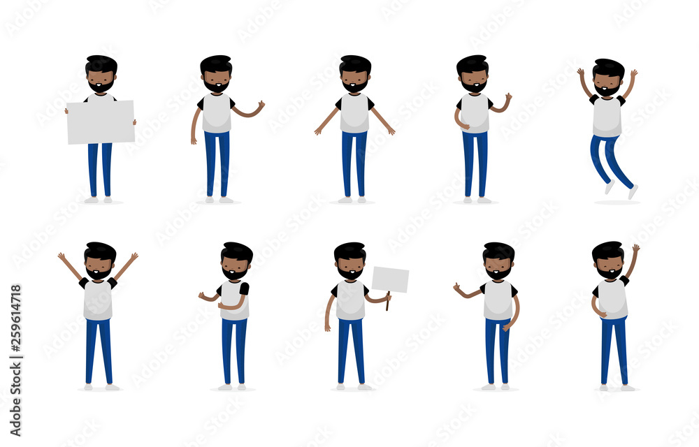 Young Latino Kid Boy Man Character in Casual Cloth Isolated Set Young Latino Kid Boy Man Character in Casual Cloth Isolated Set