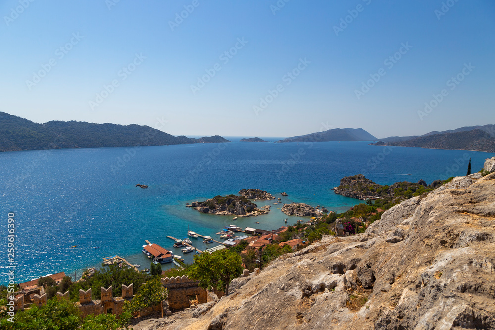 Ancient village of Simena-Kaleköy on the shores of the Mediterranean Sea in the Kekova area of the Antalya province 