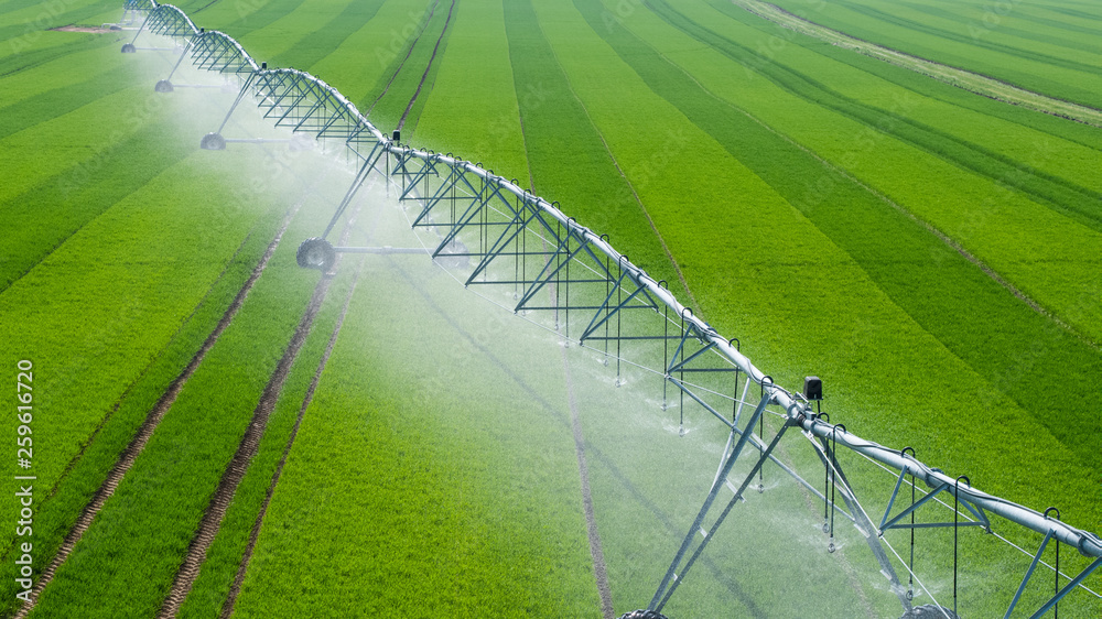 Center Pivot Irrigation System in a green Field Photos | Adobe Stock