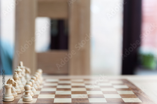chess board moves on wooden set board