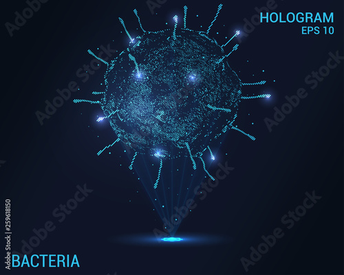 Bacteria is a hologram. Holographic projection of a molecule. Flickering energy flux of particles. Research design the virus.