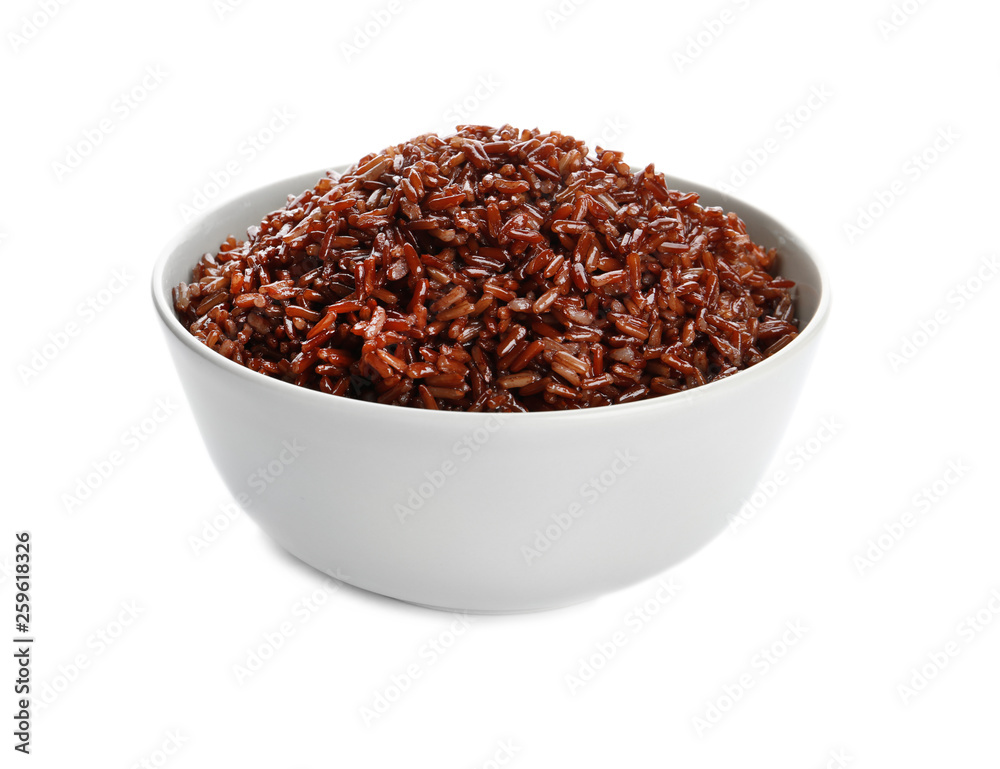 Bowl of cooked brown rice isolated on white Bowl of cooked brown rice isolated on white