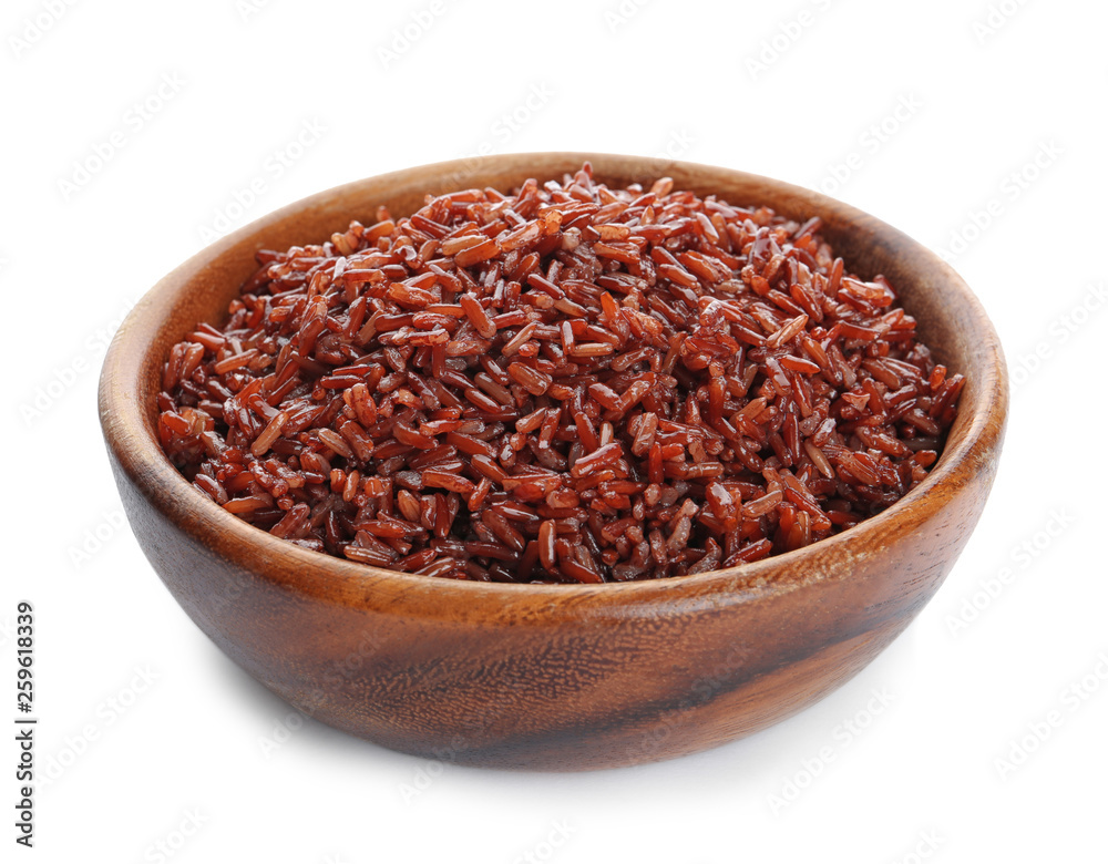 Bowl of cooked brown rice isolated on white Bowl of cooked brown rice isolated on white