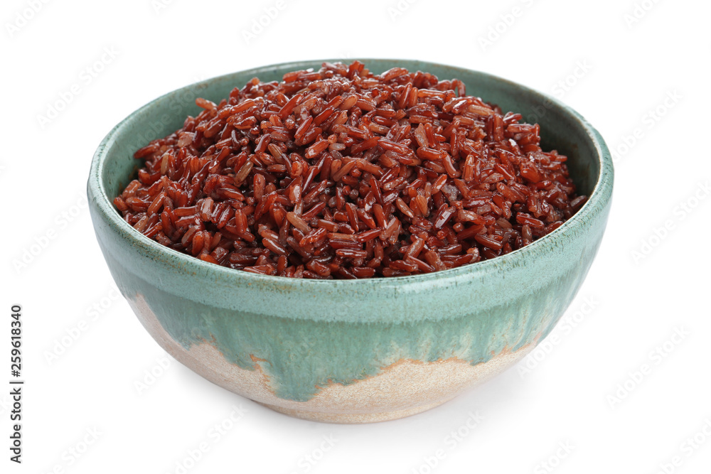 Bowl of cooked brown rice isolated on white Bowl of cooked brown rice isolated on white