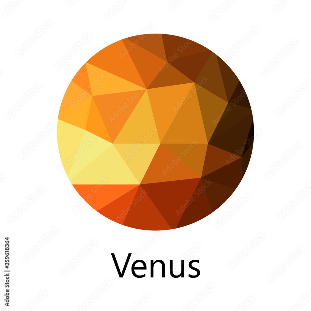Venus. Triangle polygonal silhouette of solar system planet. Polygon design. Low poly art.
