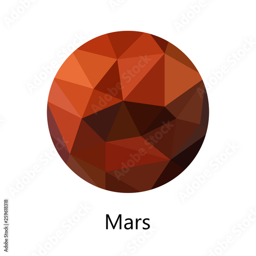 Mars. Triangle polygonal silhouette of solar system planet. Polygon design. Low poly art.