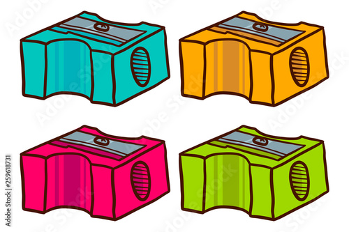 Hand Drawn Sharpener icon set. Doodle set of sharpener vector icons for web design isolated on white background