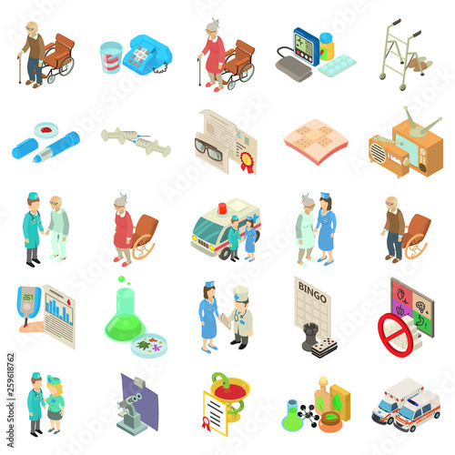 Medical boarding house icons set. Isometric set of 25 medical boarding house vector icons for web isolated on white background