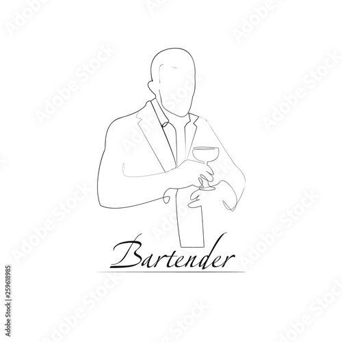 Vector illustration of a barman. Outline style.