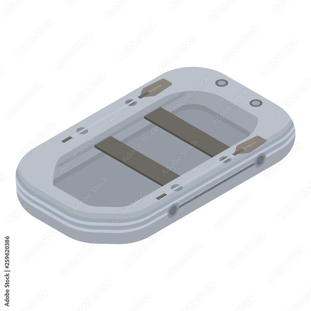 Rubber boat icon. Isometric of rubber boat vector icon for web design isolated on white background Rubber boat icon. Isometric of rubber boat vector icon for web design isolated on white background