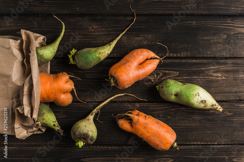 Ugly vegetable green radish and carrot