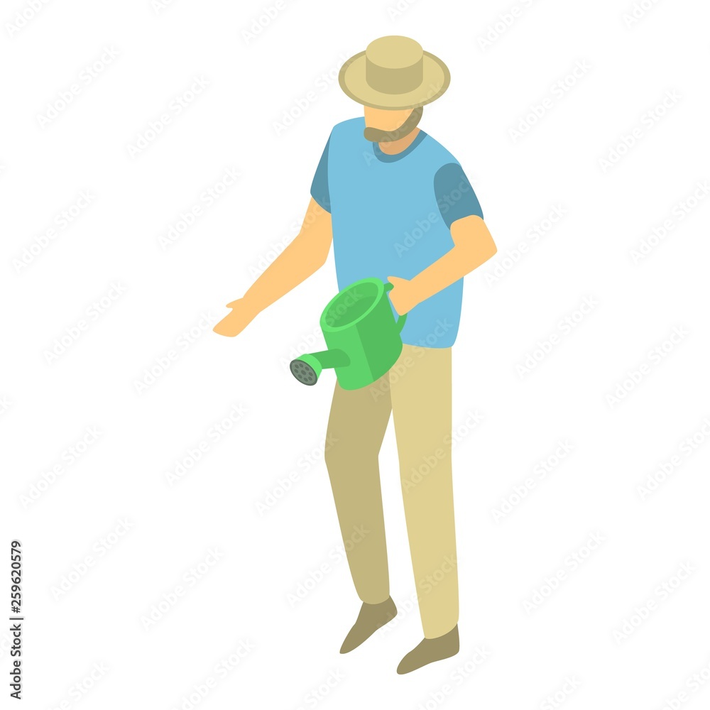 Man use watering can icon. Isometric of man use watering can vector icon for web design isolated on white background Man use watering can icon. Isometric of man use watering can vector icon for web design isolated on white background
