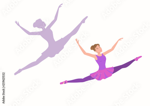 Young ballerina flying high and far with enjoyment in the face.