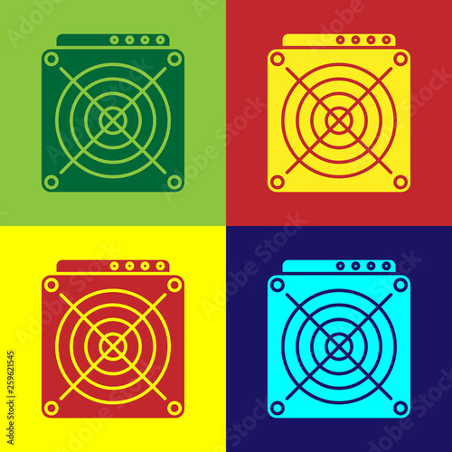 Color ASIC Miner icon isolated on color backgrounds. Cryptocurrency mining equipment and hardware. Application specific integrated circuit. Vector Illustration