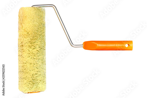 Paint roller with orange handle isolated on white background