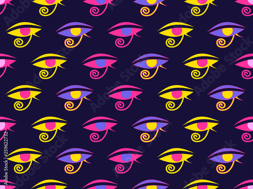 Eye of Horus seamless pattern. Ancient Egyptian amulet symbol. Vector illustration