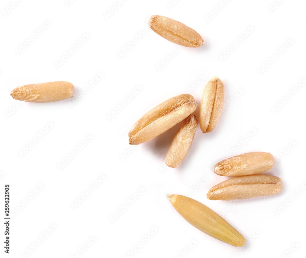 Obraz premium Macro pile oats grain peel isolated on white background, top view