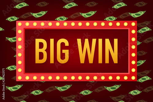 Big win casino banner. casino, Poker, slot, roulette or bone. Vector illustration.
