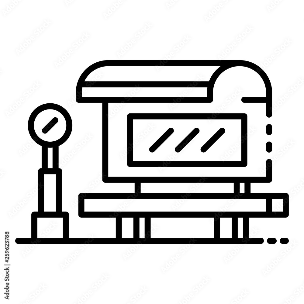 City bus stop icon. Outline city bus stop vector icon for web design isolated on white background City bus stop icon. Outline city bus stop vector icon for web design isolated on white background
