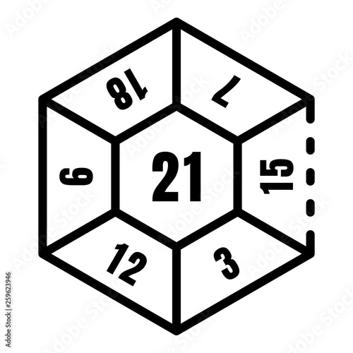 Play number dice icon. Outline play number dice vector icon for web design isolated on white background