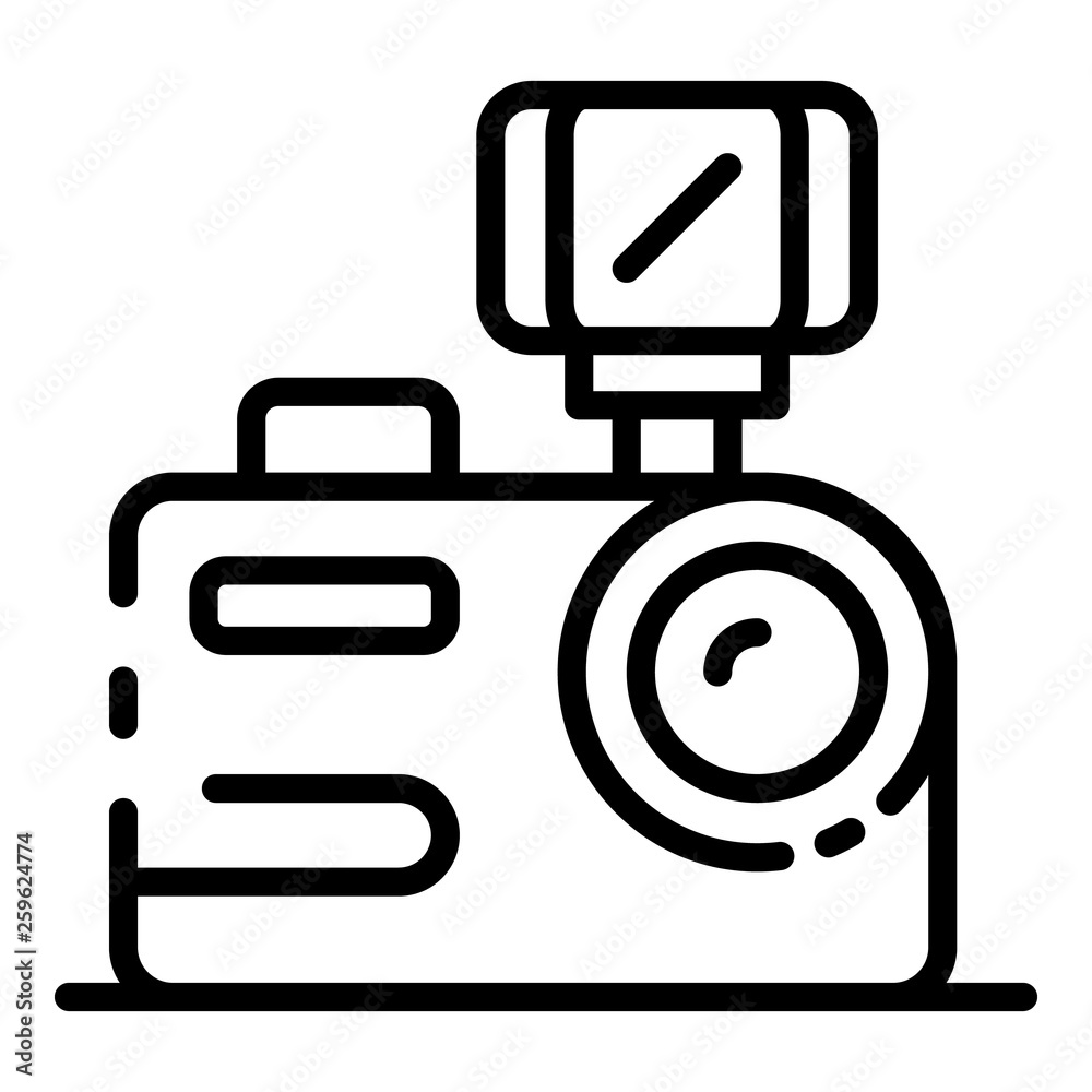 Camera with flash icon. Outline camera with flash vector icon for web design isolated on white background Camera with flash icon. Outline camera with flash vector icon for web design isolated on white background