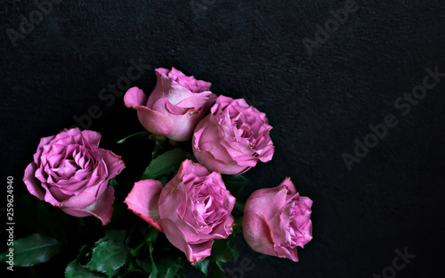 bouquet rose on dark background Valentine's Day birthday women's Day concept