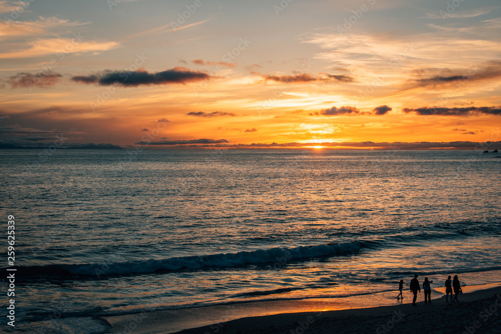 Sunset over the Pacific Ocean, in Laguna Beach, Orange County, California