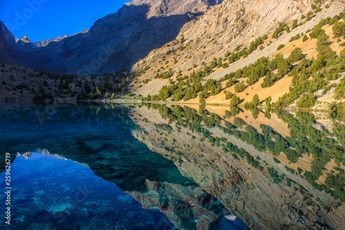 The blue lake of the fan mountains of Tajikistan