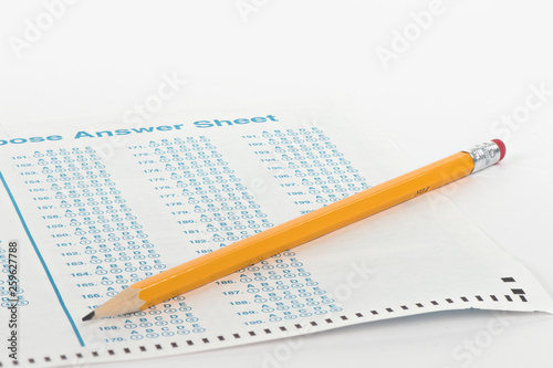 Canvas Print Standardized test form with pencil and eraser with a shallow depth of field and
