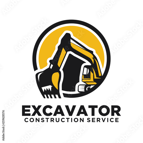 Excavator Vector Logo Template. Excavator logo. Excavator isolated. Digger, construction, backhoe, construction business icon. Construction equipment design elements.