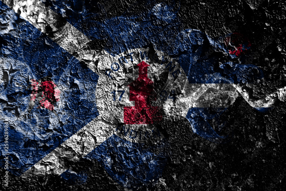 Obraz premium Fort Wayne, Indiana smoky mystical flag on the old dirty wall background