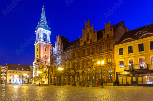 Beautiful architecture of the old town in Torun at dusk, Poland.