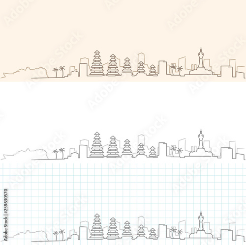 Denpasar Hand Drawn Skyline