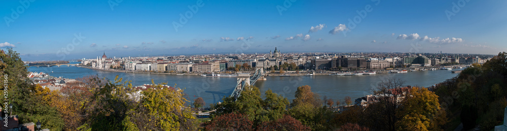 View of Budapest city skyline with river Danube and bridges