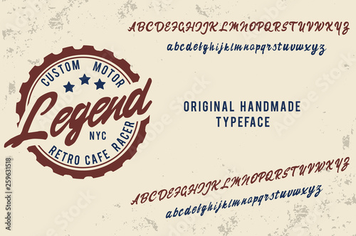 Legend. Script font. Custom motor. Cafe racer. New York. Coffee logo. Hand made font and logo.
