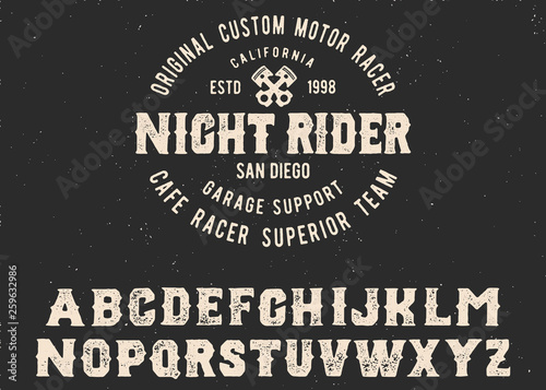 Night Rider. New York. Cafe racer. Hipster style. Print for shirt. Vector serif font.