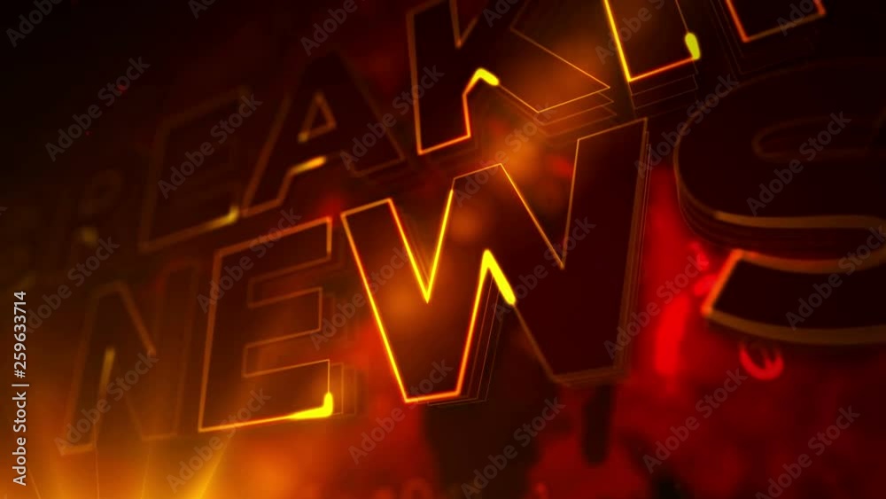 Breaking news spectacular introduction. TV broadcasting video intro on world map and dynamic digital background. Flight among glowing 3d text animation.