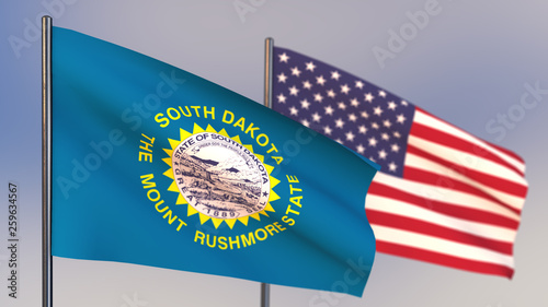 South Dakota 3D flag waving in wind. photo