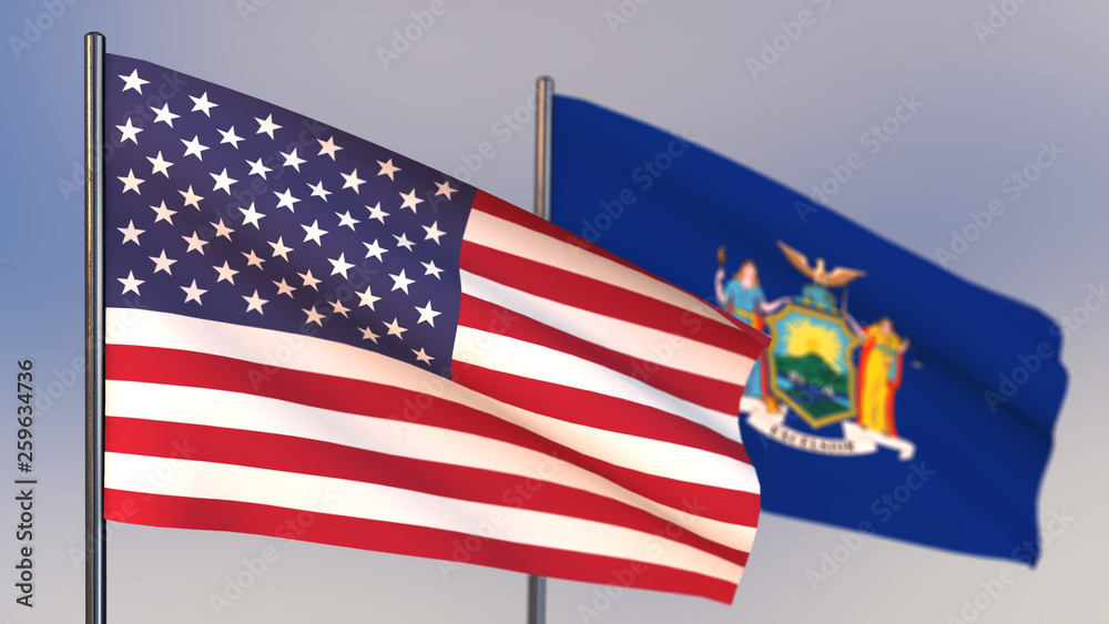 New York 3D flag waving in wind. New York 3D flag waving in wind.