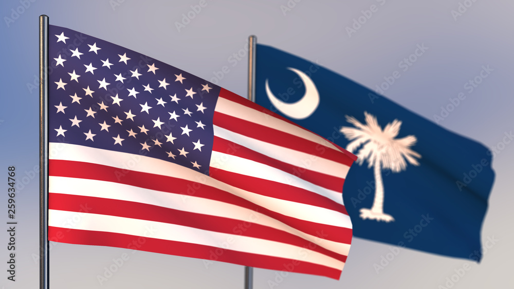 South Carolina 3D flag waving in wind. South Carolina 3D flag waving in wind.