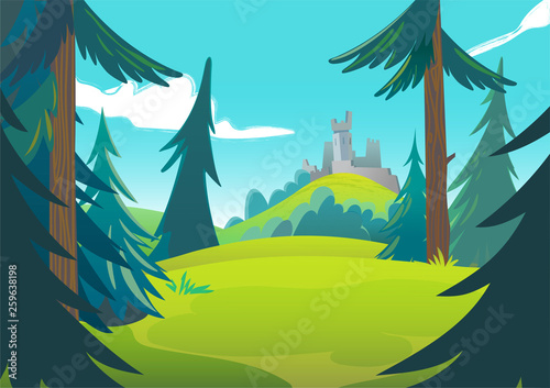 Cartoon landscape with the castle