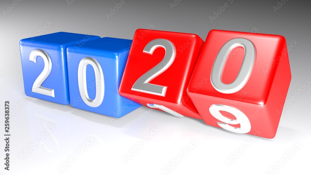 2019 to 2020 changing cubes - 3D rendering 2019 to 2020 changing cubes - 3D rendering