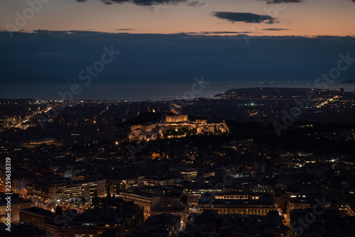 Athens night temple sea wide landscape