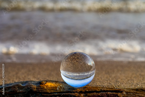 Nature in Lens Ball  - Orbuculum, Crystal ball view on the lake beach.