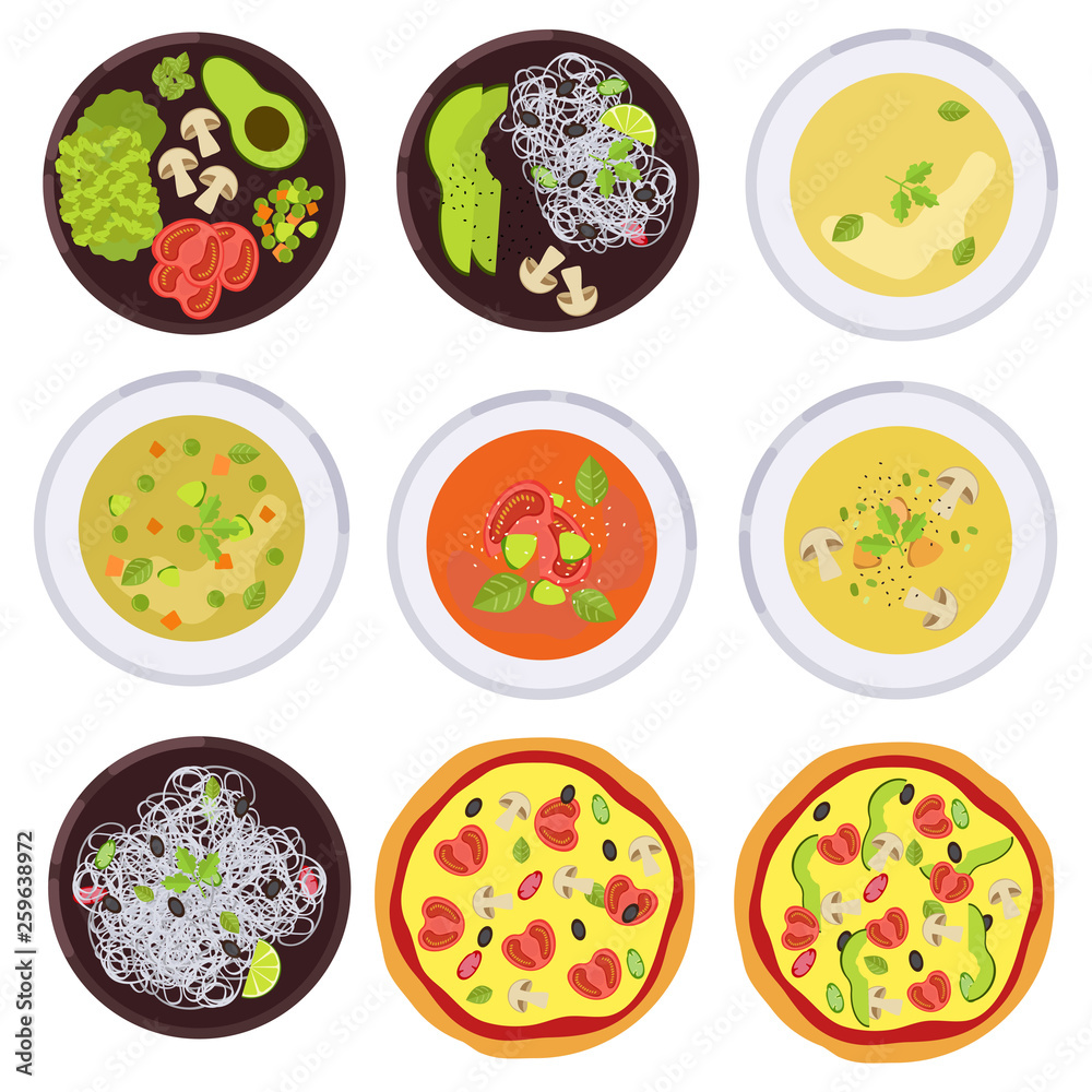 Big set of vegan food in flat style. Vector illustration. Big set of vegan food in flat style. Vector illustration.