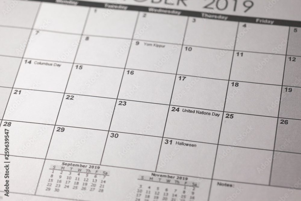 United Nations Day 2019, Thursday, October 24. United nations day in selective focus on October 2019 calendar. United Nations Day 2019, Thursday, October 24. United nations day in selective focus on October 2019 calendar.