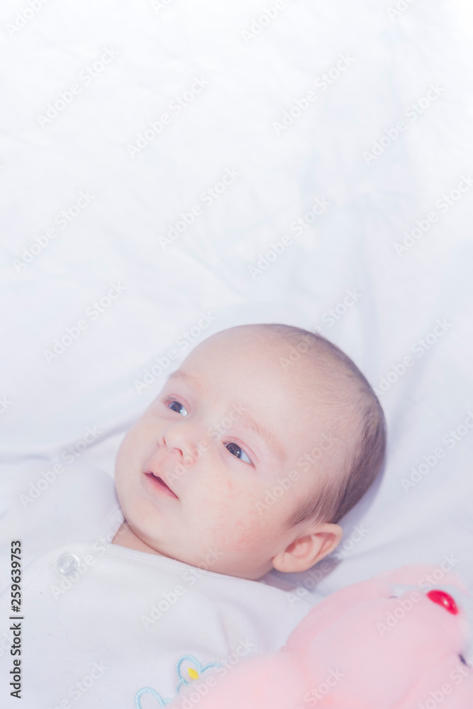 Cute newborn baby boy with easter pink easter bunny Cute newborn baby boy with easter pink easter bunny